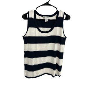 Carole Little Navy White Striped Rayon Sleeveless Tank Top Size L Preppy Chic